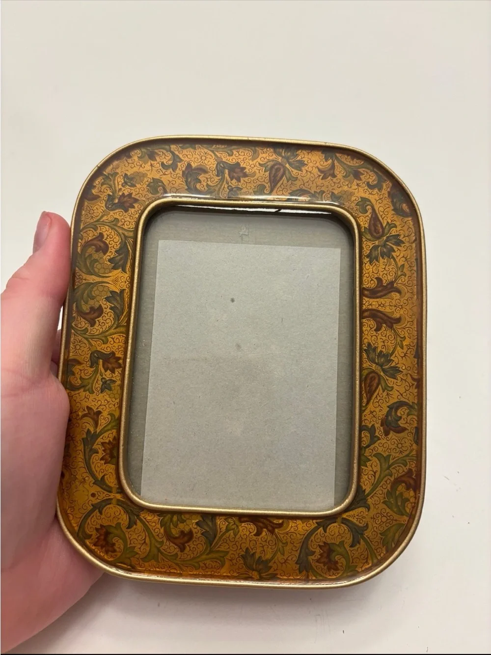 Vintage floral Bucklers 5th Ave Brass Enamel Yellow Floral Picture Frame